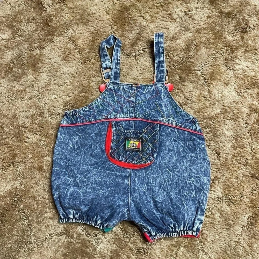 Vintage Kids Size 2T Blue Colorful Overalls Made in Taiwan‎